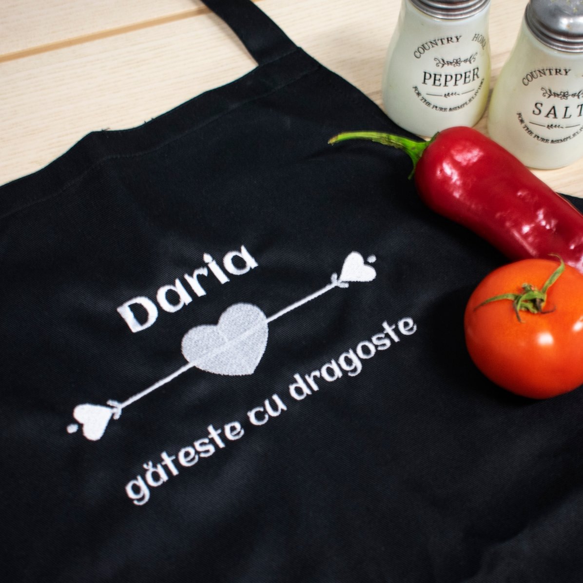 Gepersonaliseerd schort met tekst - Met liefde bereid