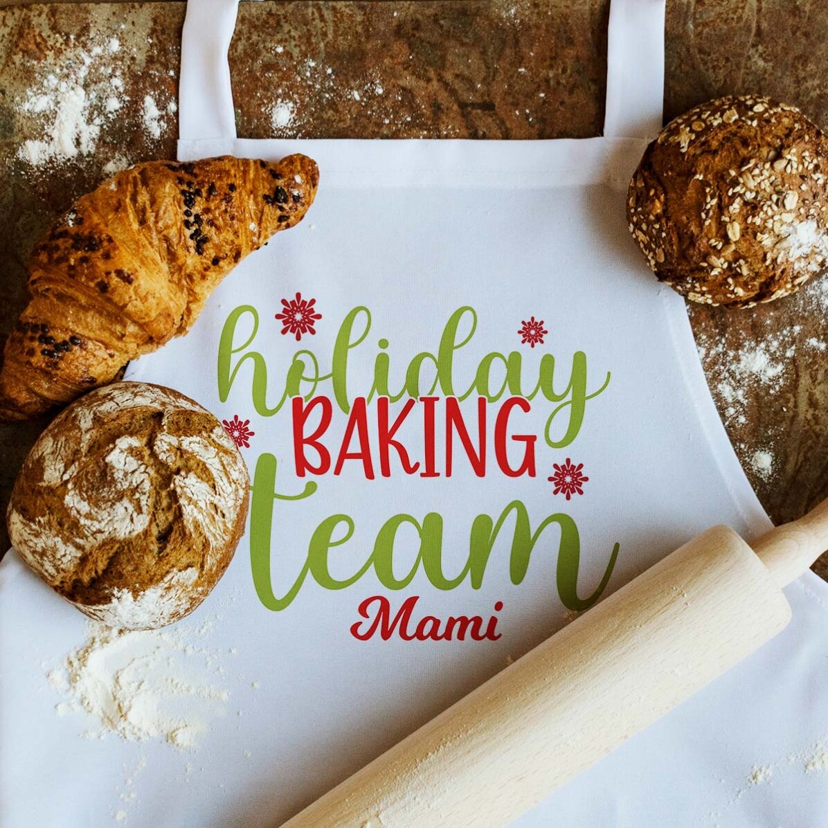 Gepersonaliseerd schort met tekst - Holiday baking team