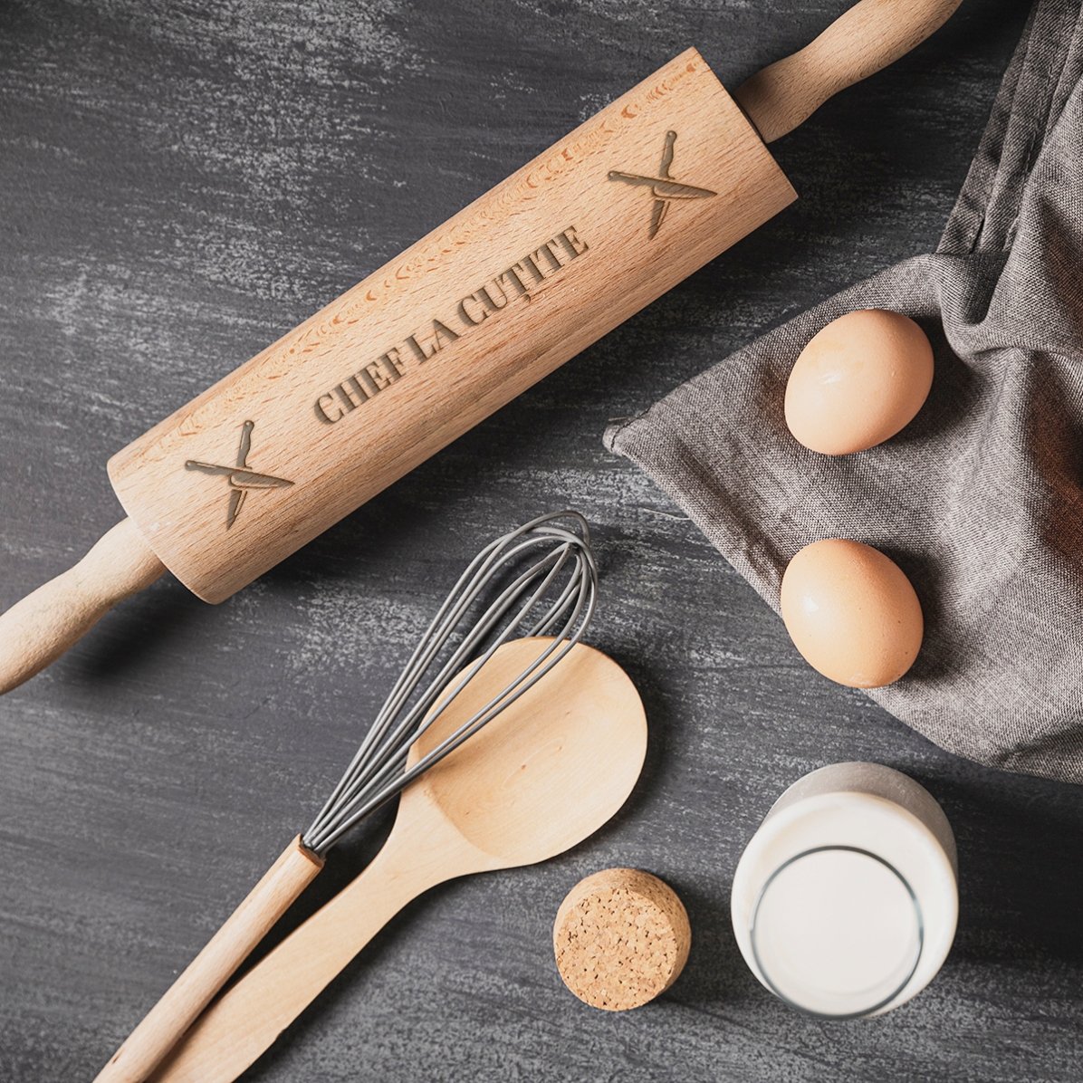Tire-bouchon en bois personnalisé - Chef aux couteaux