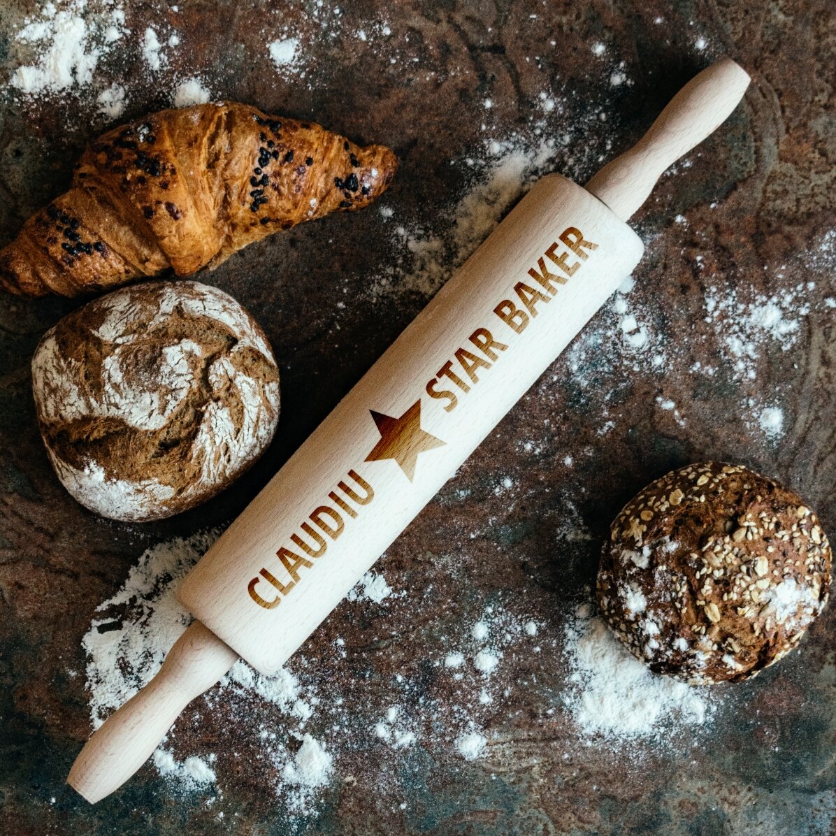 Op maat gemaakte houten deegroller - Star Baker