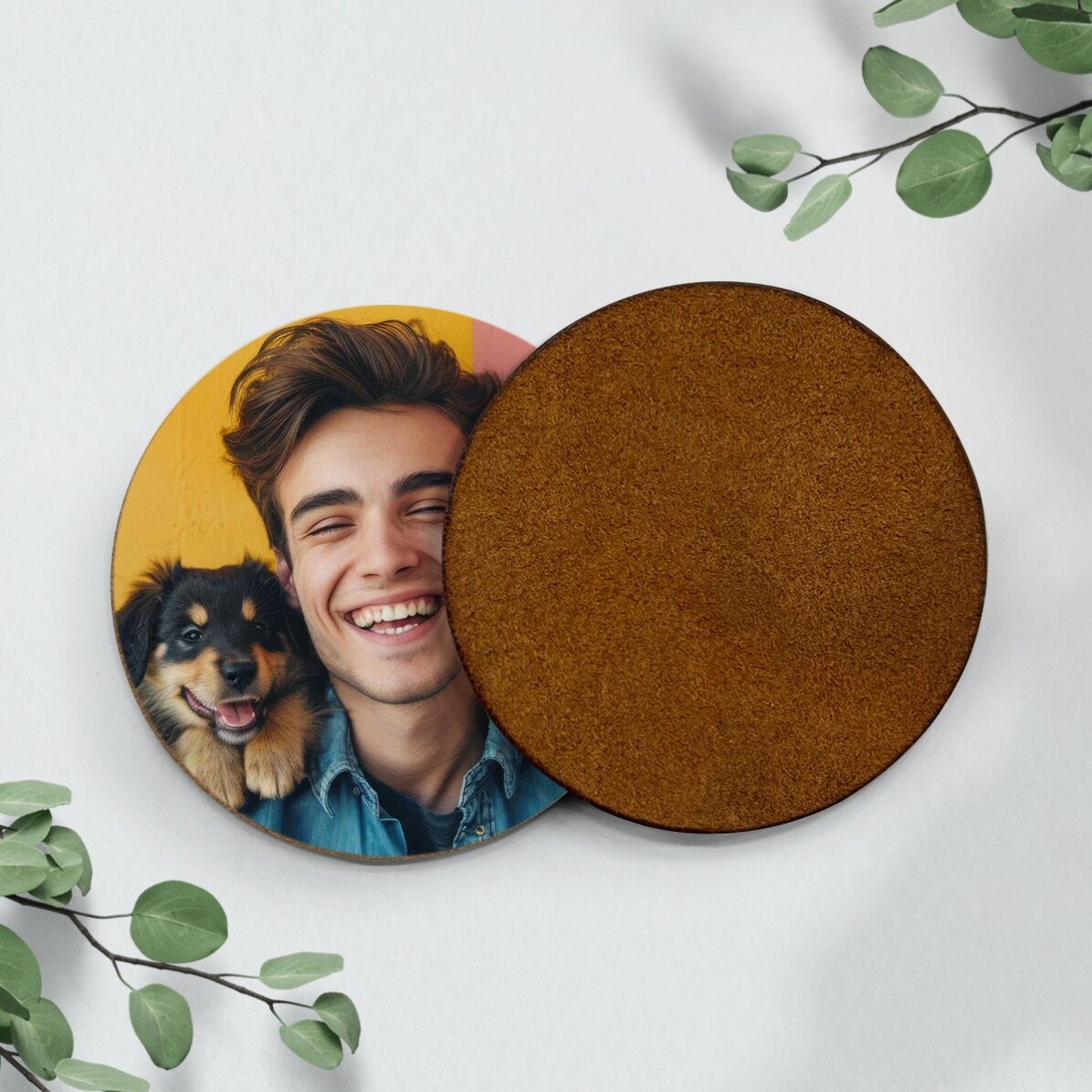 Gepersonaliseerde, gekleurde onderzetter van leer met foto