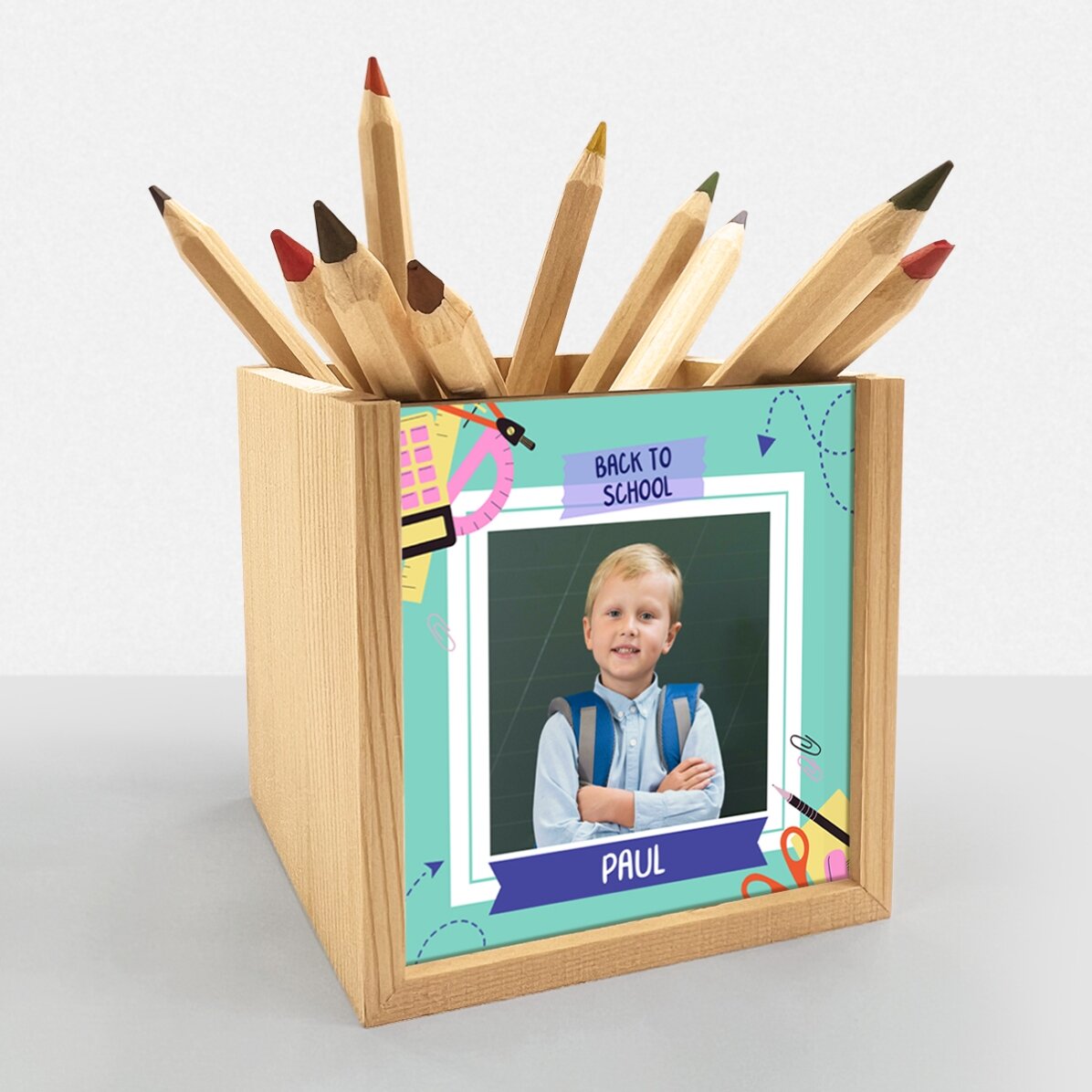 Gepersonaliseerde potloodhouder met foto en tekst - Terug naar school