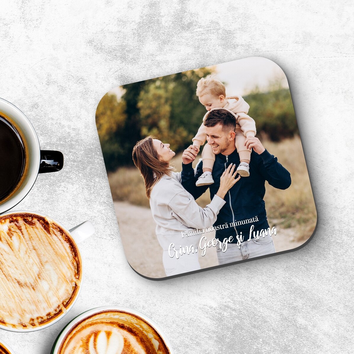Gepersonaliseerde onderzetter met foto en tekst - Onze familie