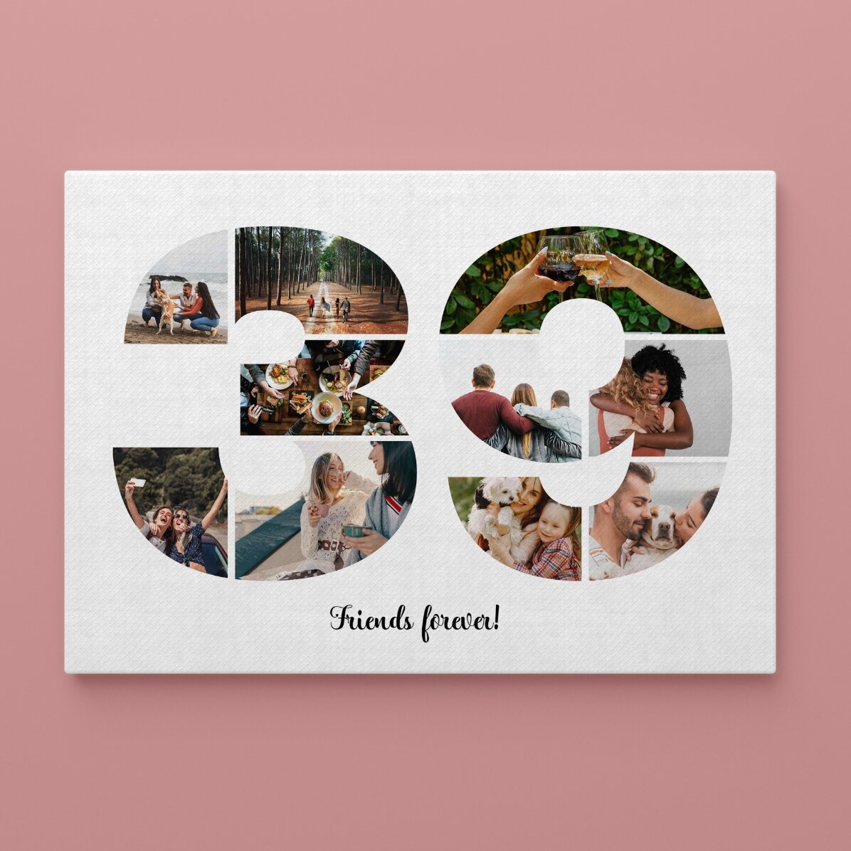 Tableau paysage personnalisé avec 10 photos (modèle n° 39) et un message