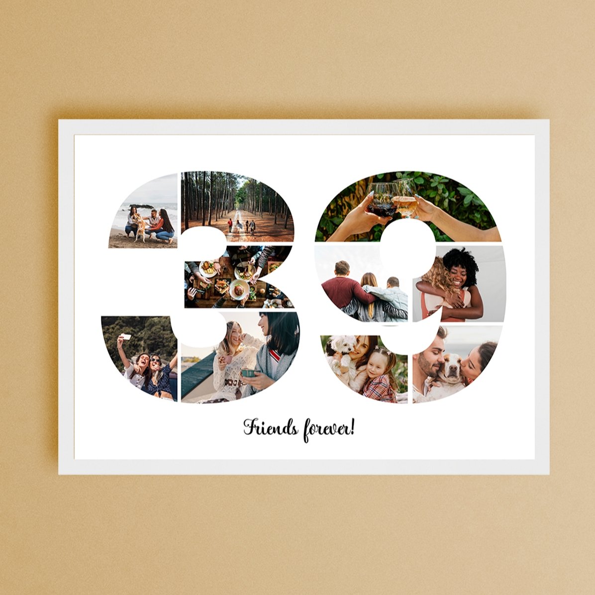 Tableau paysage personnalisé avec 10 photos (modèle n° 39) et un message