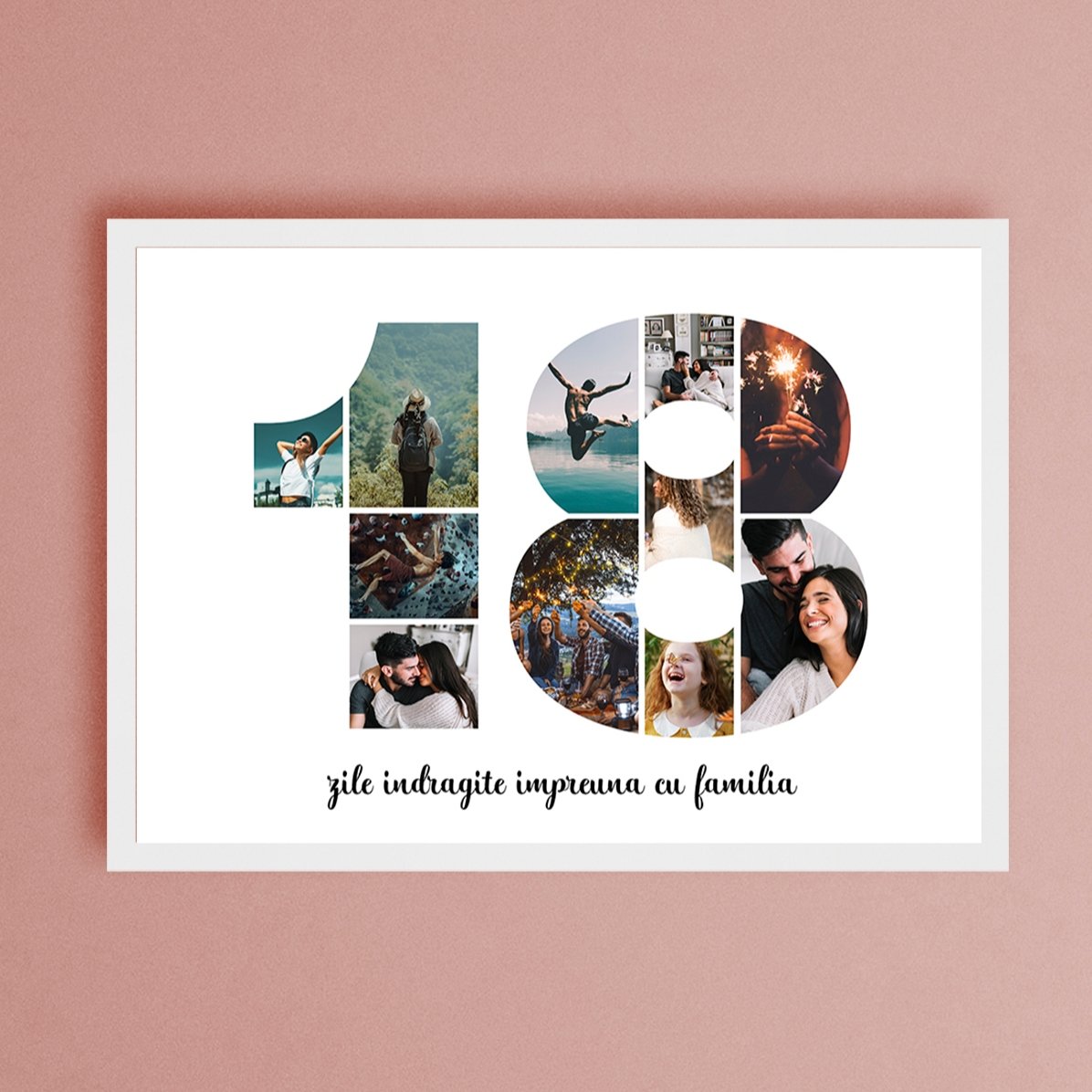 Gepersonaliseerd landschapsschilderij met 11 foto’s, model nummer 18 en tekstbericht