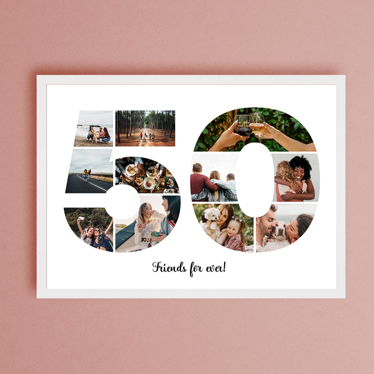 Gepersonaliseerd landschapsschilderij met 11 foto’s, model nummer 50 en tekstbericht