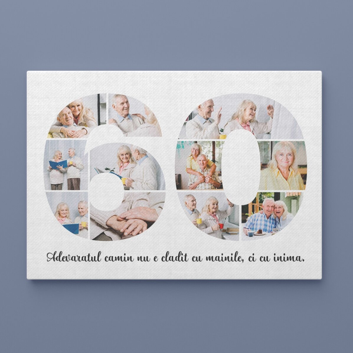 Tableau paysage personnalisé avec 11 photos, modèle n° 60, et un message