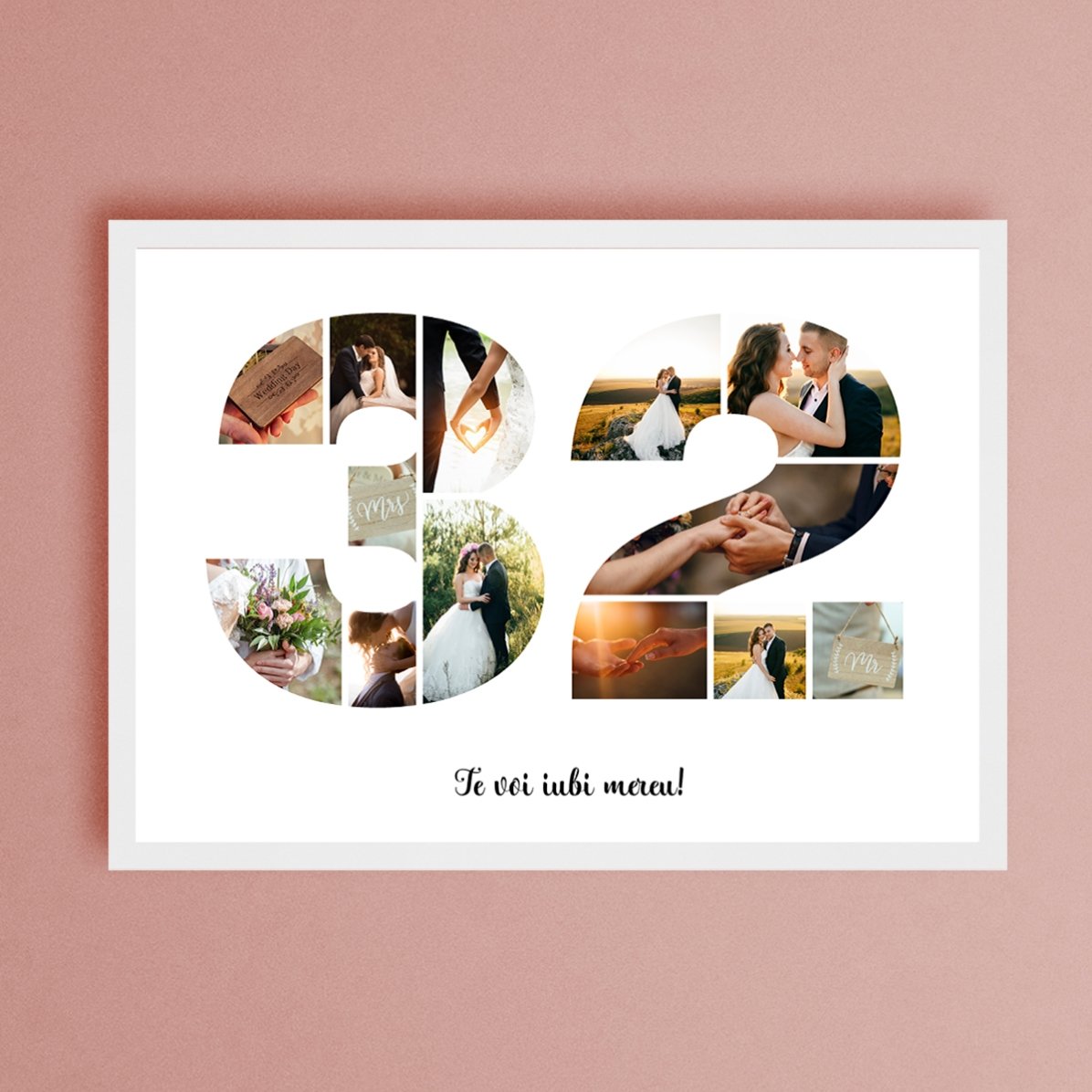 Gepersonaliseerd landschapsschilderij met 13 foto’s, model nummer 32 en tekstbericht
