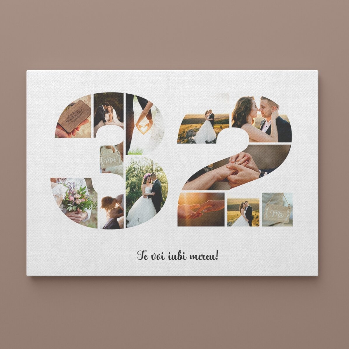 Gepersonaliseerd landschapsschilderij met 13 foto’s, model nummer 32 en tekstbericht