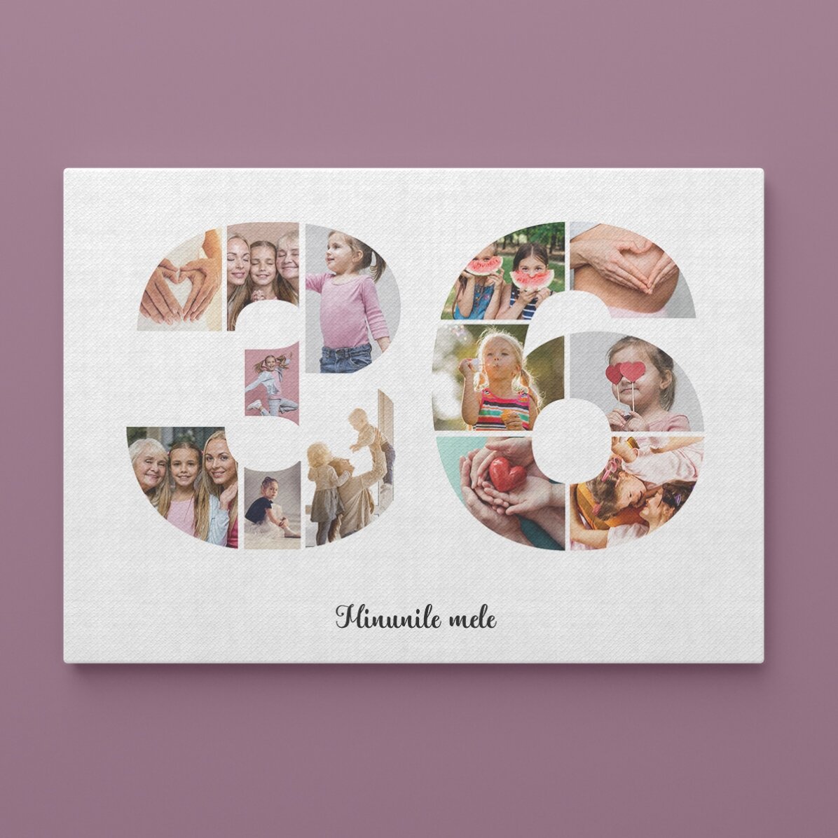 Gepersonaliseerd landschapsschilderij met 13 foto’s, model nummer 36 en tekstbericht