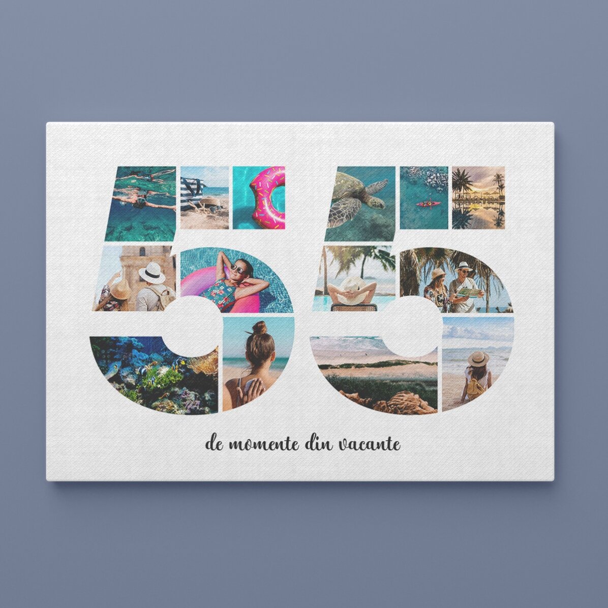 Tableau paysage personnalisé avec 14 photos, modèle n° 55 et message texte