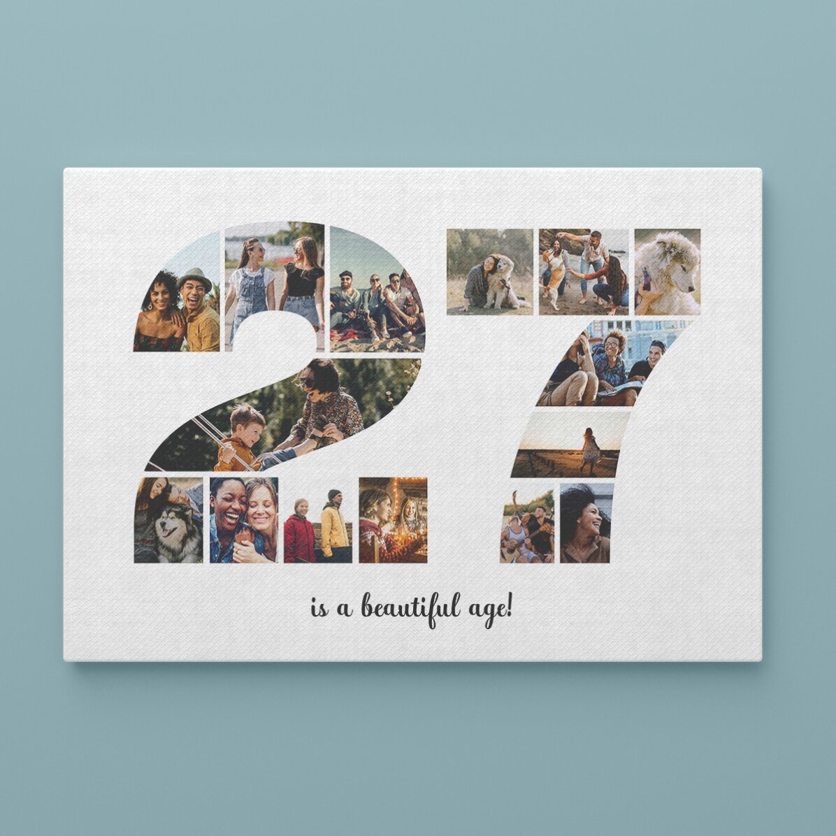 Tableau paysage personnalisé avec 15 photos, modèle n° 27, et un message