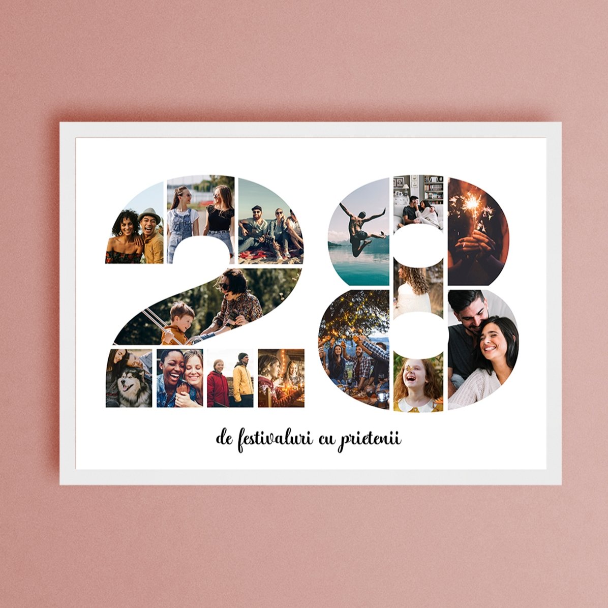 Gepersonaliseerd landschapsschilderij met 15 foto’s, model nr. 28 en tekstbericht