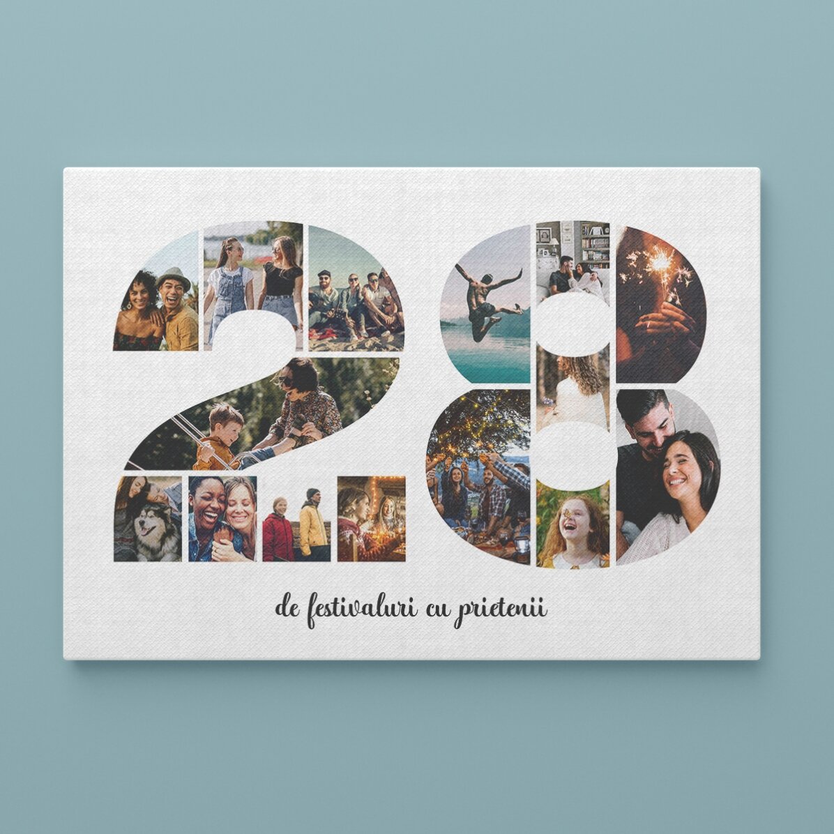 Gepersonaliseerd landschapsschilderij met 15 foto’s, model nr. 28 en tekstbericht