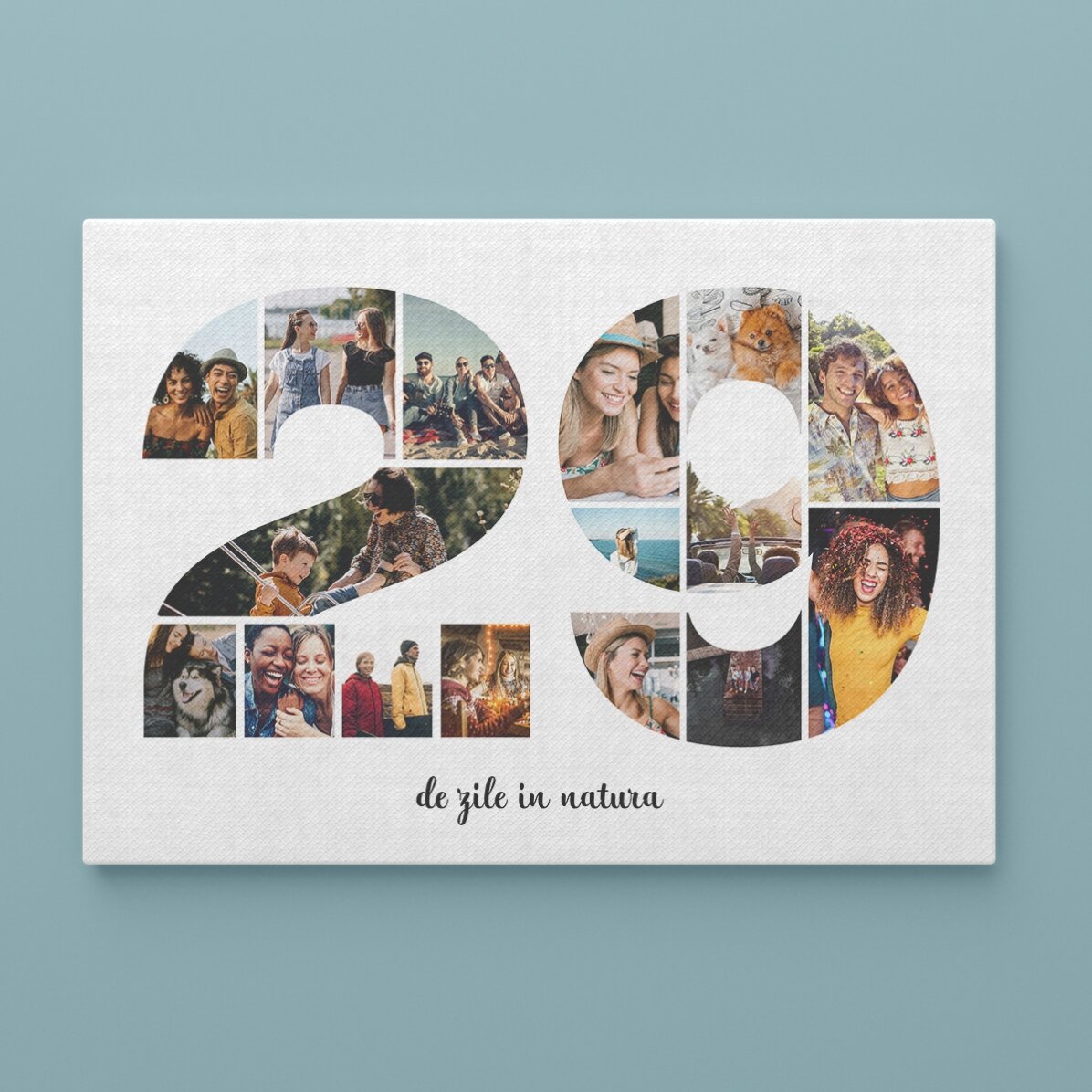 Gepersonaliseerd landschapsschilderij met 16 foto’s, model nr. 29, en een tekstbericht