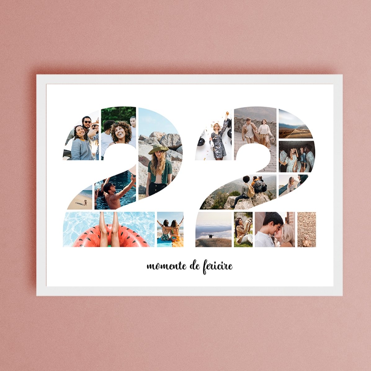 Gepersonaliseerd landschapsschilderij met 17 foto’s, model nr. 22 en tekstbericht