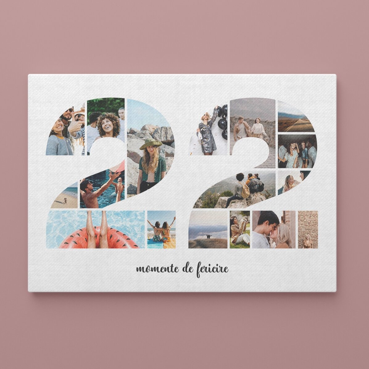 Gepersonaliseerd landschapsschilderij met 17 foto’s, model nr. 22 en tekstbericht