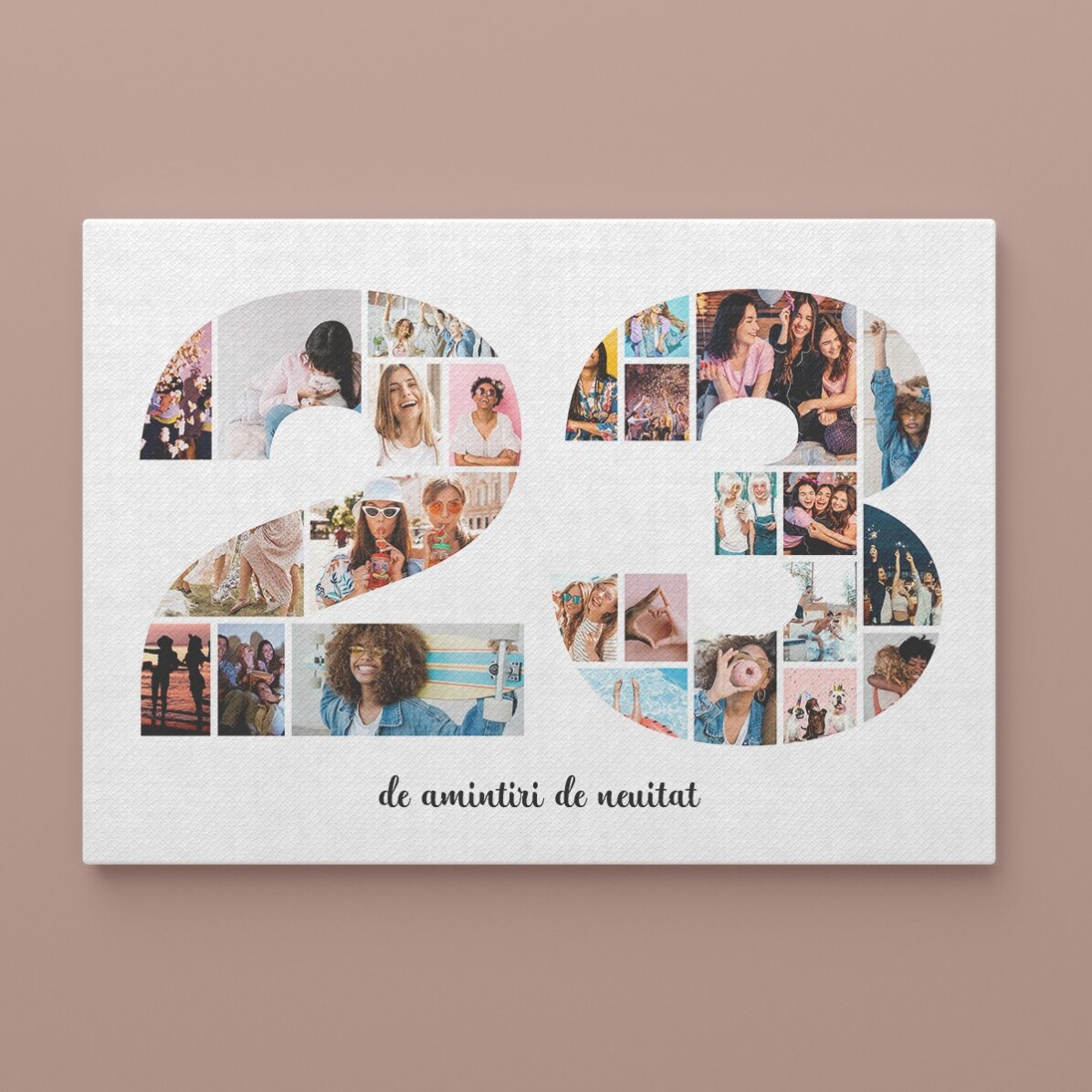 Gepersonaliseerd landschapsschilderij met 25 foto’s, model nummer 23 en tekstbericht