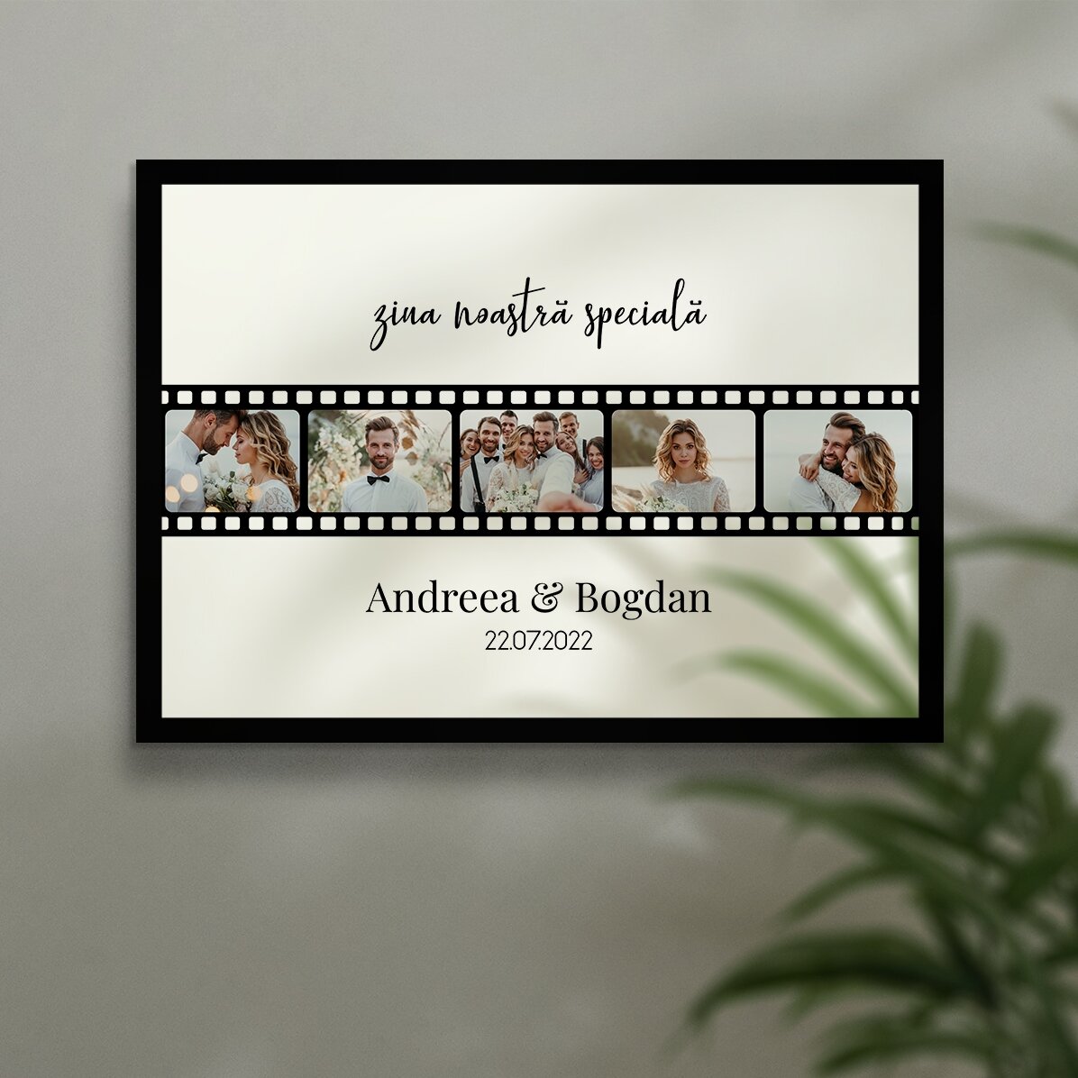 Gepersonaliseerd landschapsschilderij met 5 foto’s en tekst – onze speciale dag