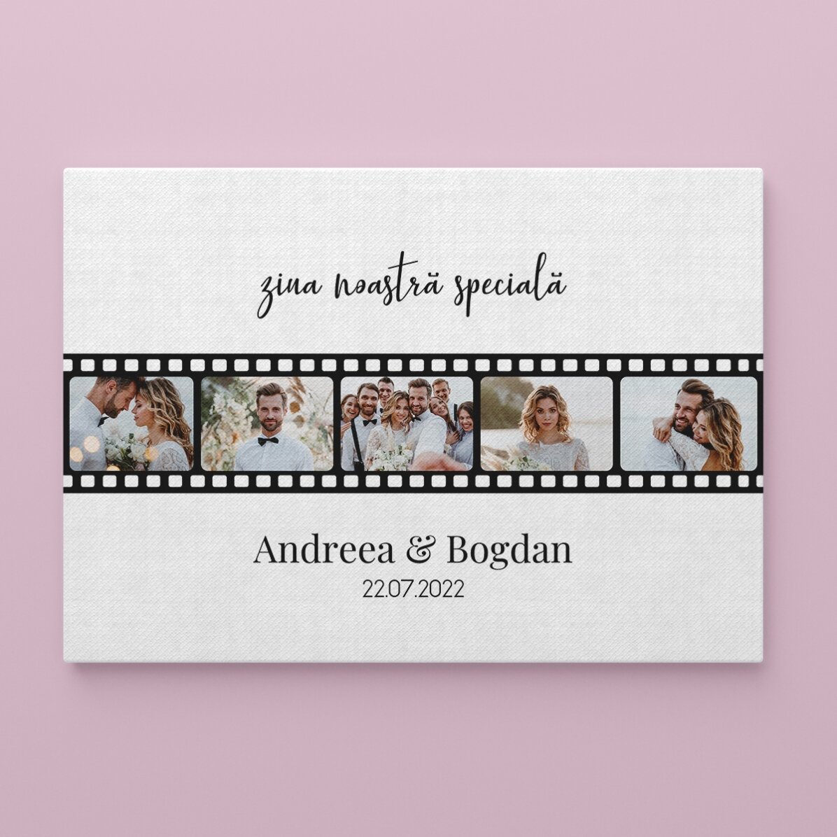 Gepersonaliseerd landschapsschilderij met 5 foto’s en tekst – onze speciale dag
