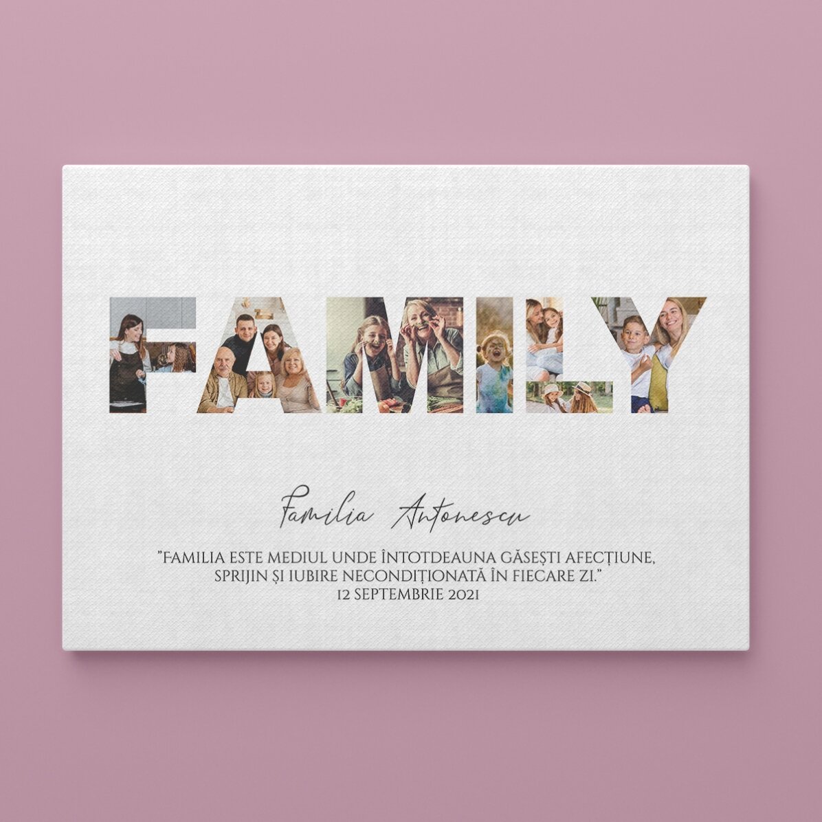 Tableau paysage personnalisé avec 7 photos et un texte - Famille