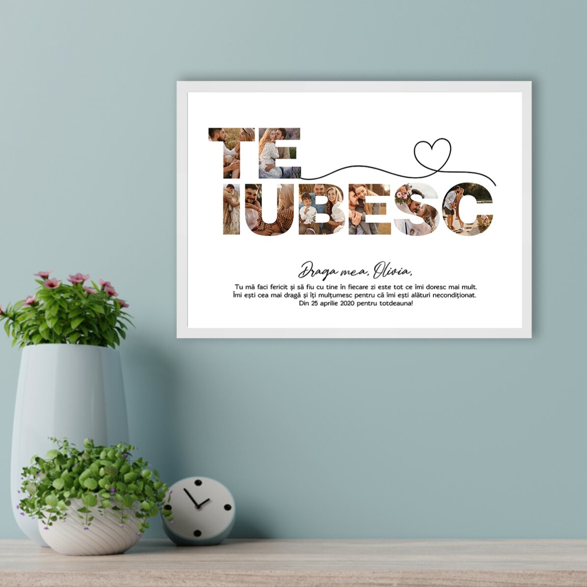 Tableau paysage personnalisé avec 8 photos et un texte - Je t
