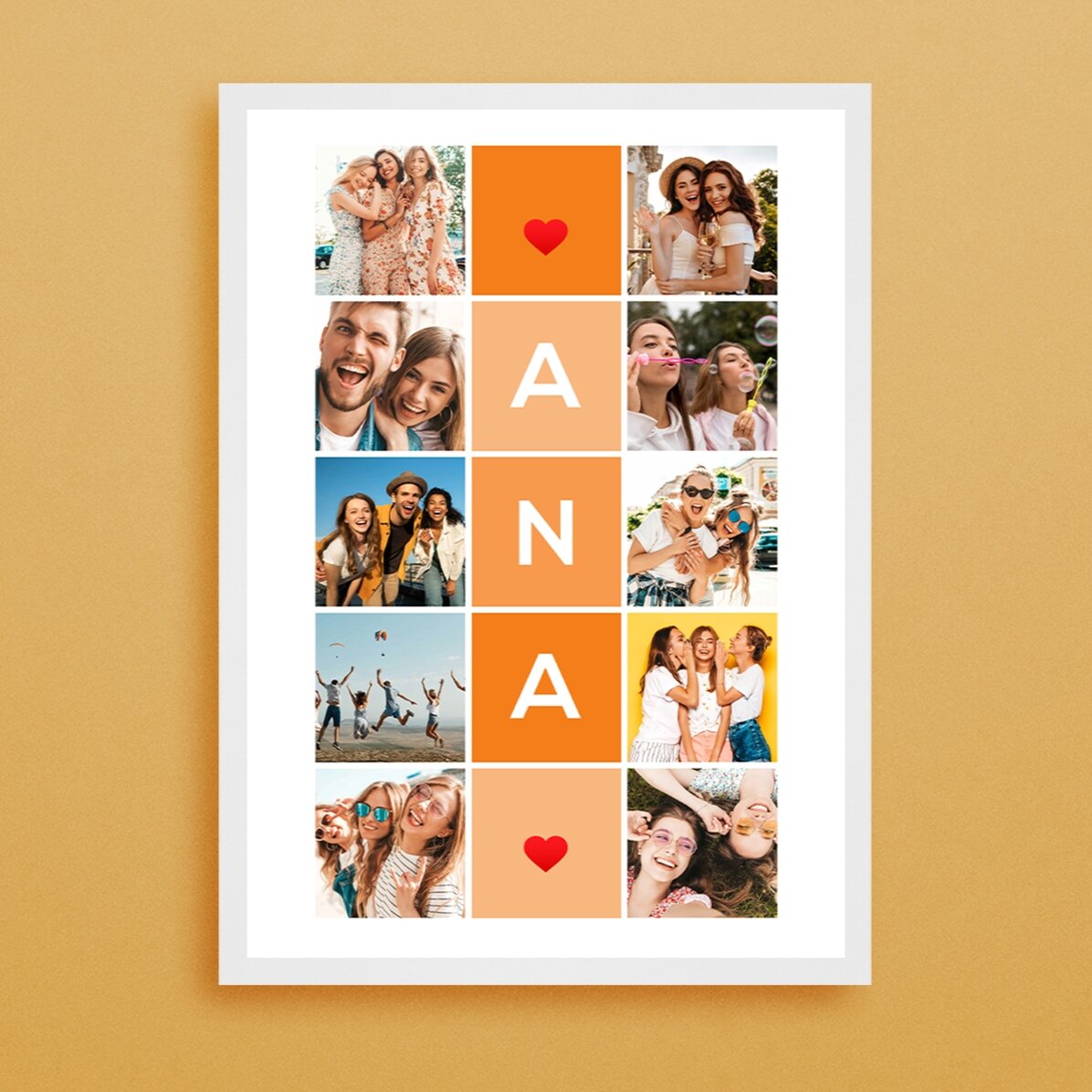 Tableau personnalisé avec 10 photos et un prénom de 5 lettres