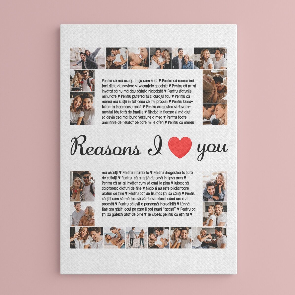 Gepersonaliseerd schilderij met 20 foto’s en tekst - Reasons I love you