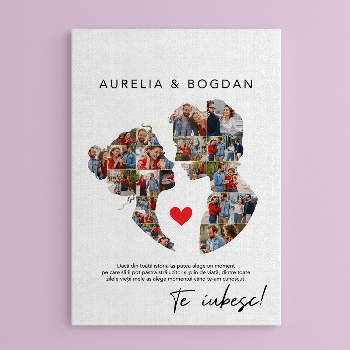 Gepersonaliseerd schilderij met 26 foto’s en tekst voor een stel – Onze liefde