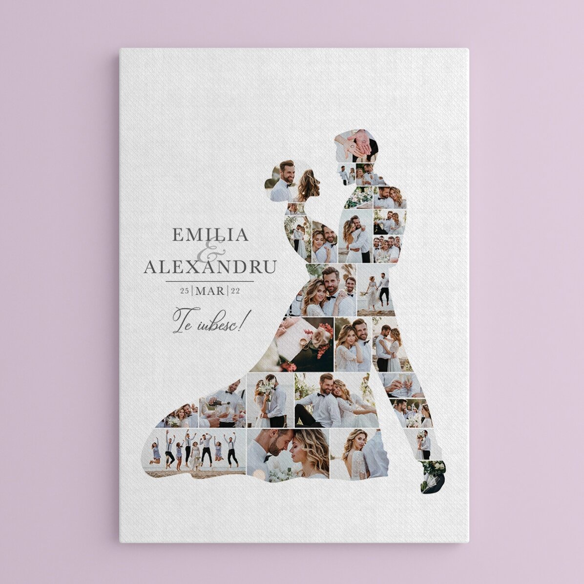 Tableau personnalisé avec 28 photos et un texte pour un mariage - Les mariés