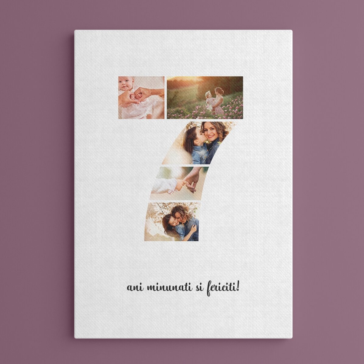 Gepersonaliseerd schilderij met 5 foto’s, model nummer 7 en tekstbericht