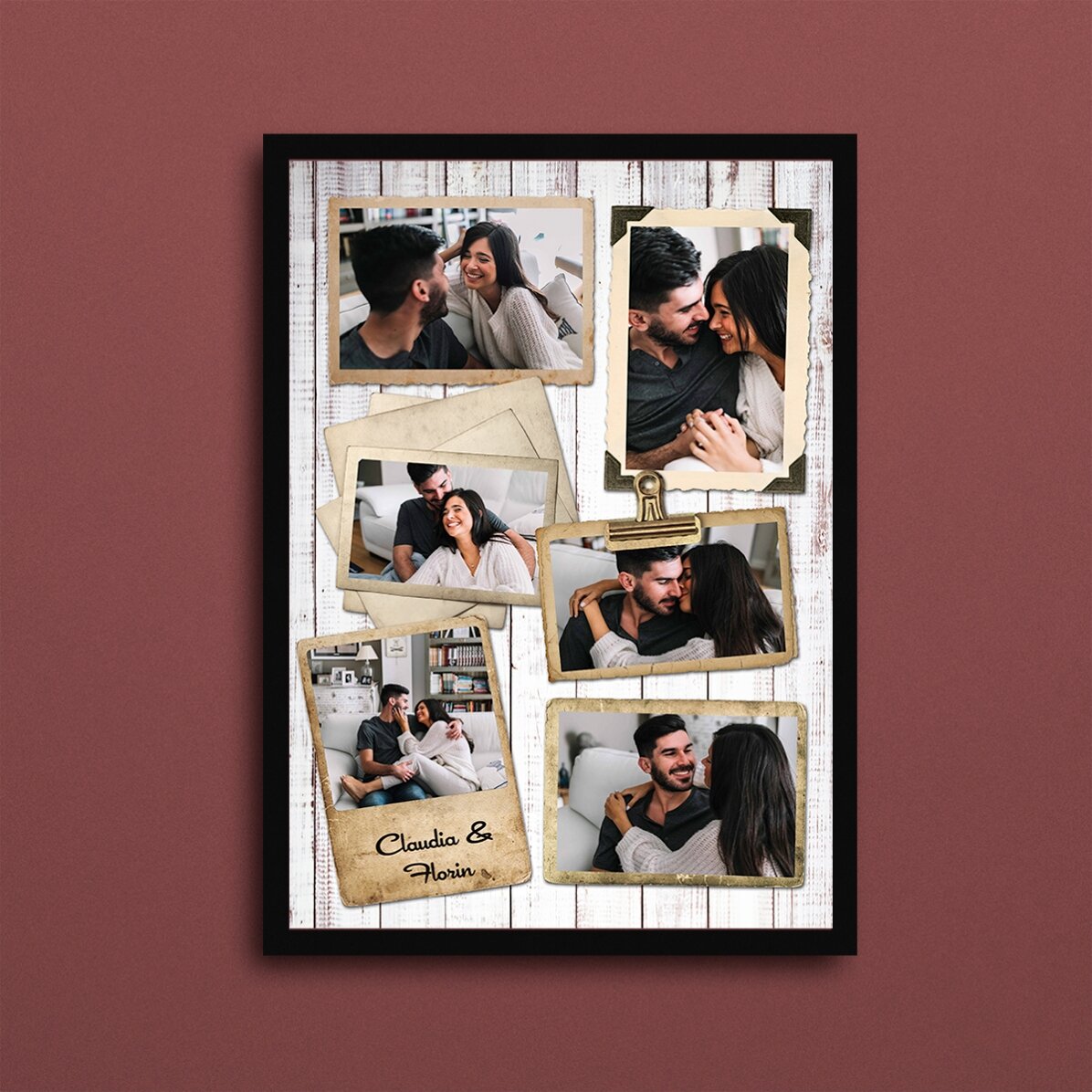 Gepersonaliseerd schilderij met 6 foto’s in vintage-stijl