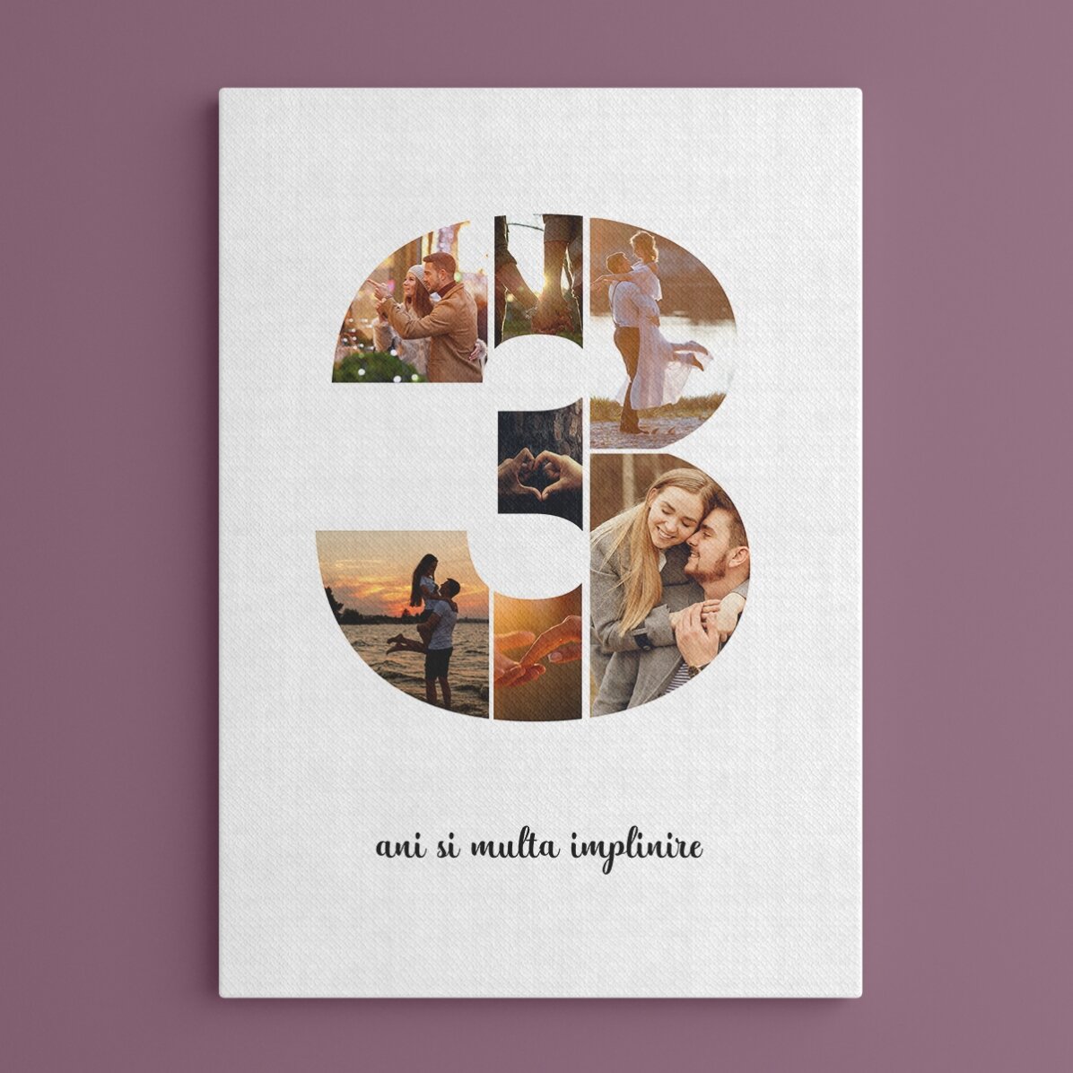 Gepersonaliseerd schilderij met 7 foto’s, model nummer 3 en tekstbericht