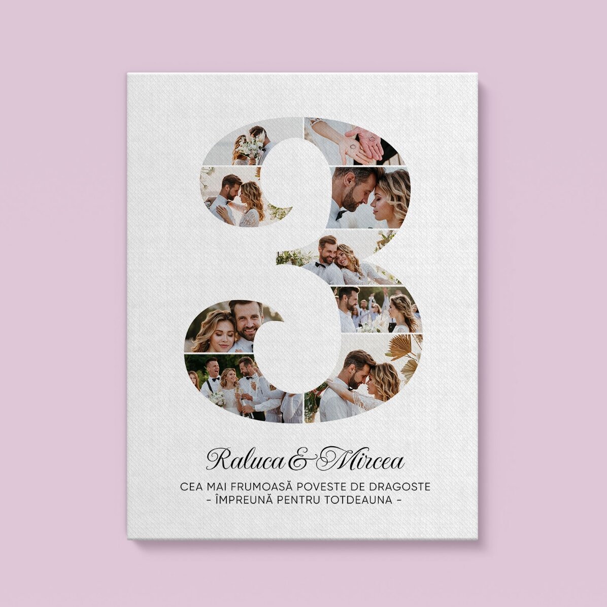 Tableau personnalisé avec le chiffre 3, des photos et un message - Anniversaire de relation
