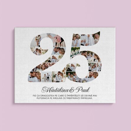 Gepersonaliseerd schilderij met het nummer 25, foto’s en een boodschap - Jubileum van de relatie