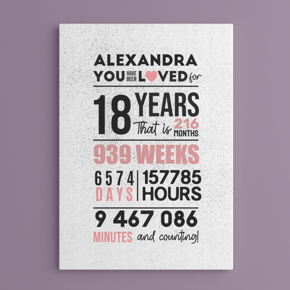 Gepersonaliseerd schilderij met tekst - 18 jaar