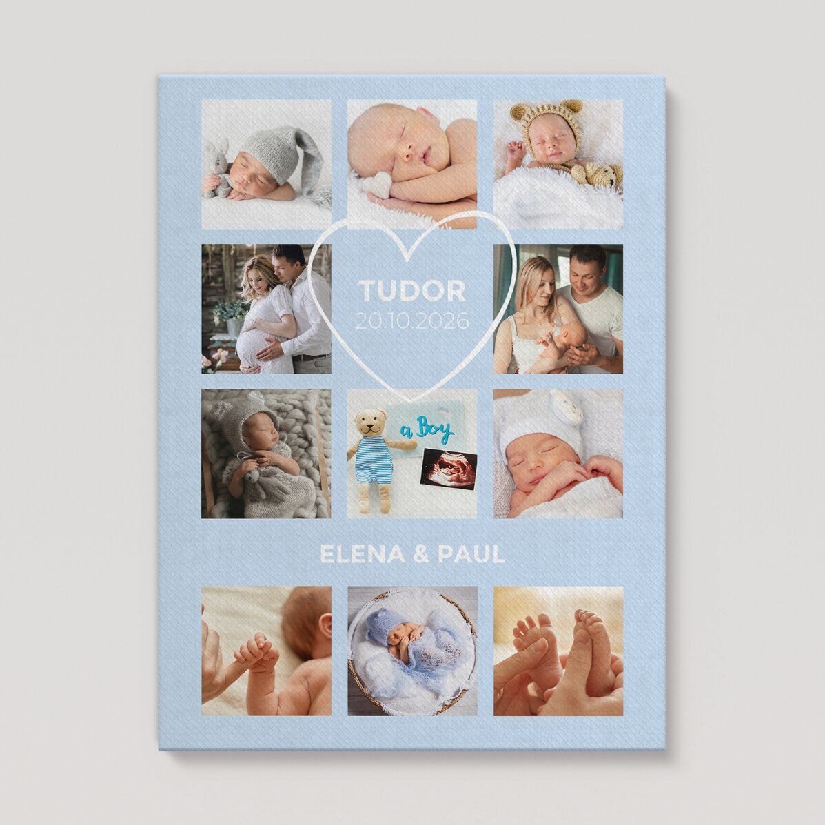 Tableau personnalisé avec un texte et 11 photos - Bébé