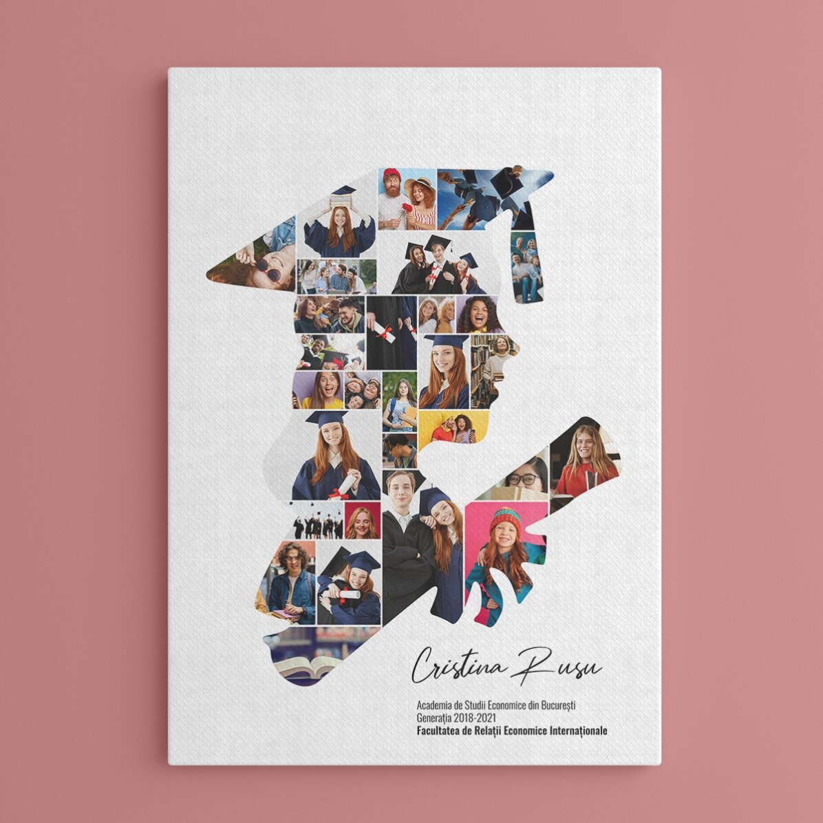Gepersonaliseerd schilderij met tekst en 29 foto’s voor het afstuderen – Zij