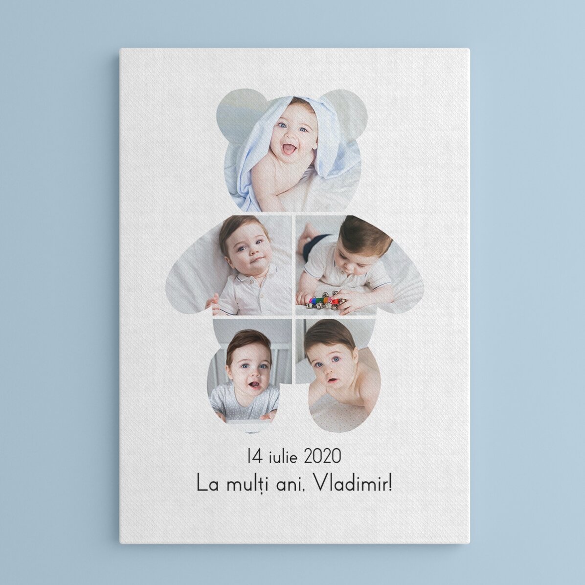 Tableau personnalisé avec un texte et 5 photos - Teddy Bear