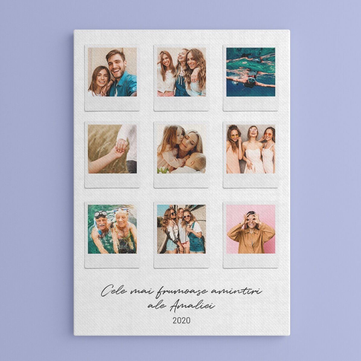 Gepersonaliseerd schilderij met tekst en 9 foto’s in Polaroid-stijl – De mooiste momenten