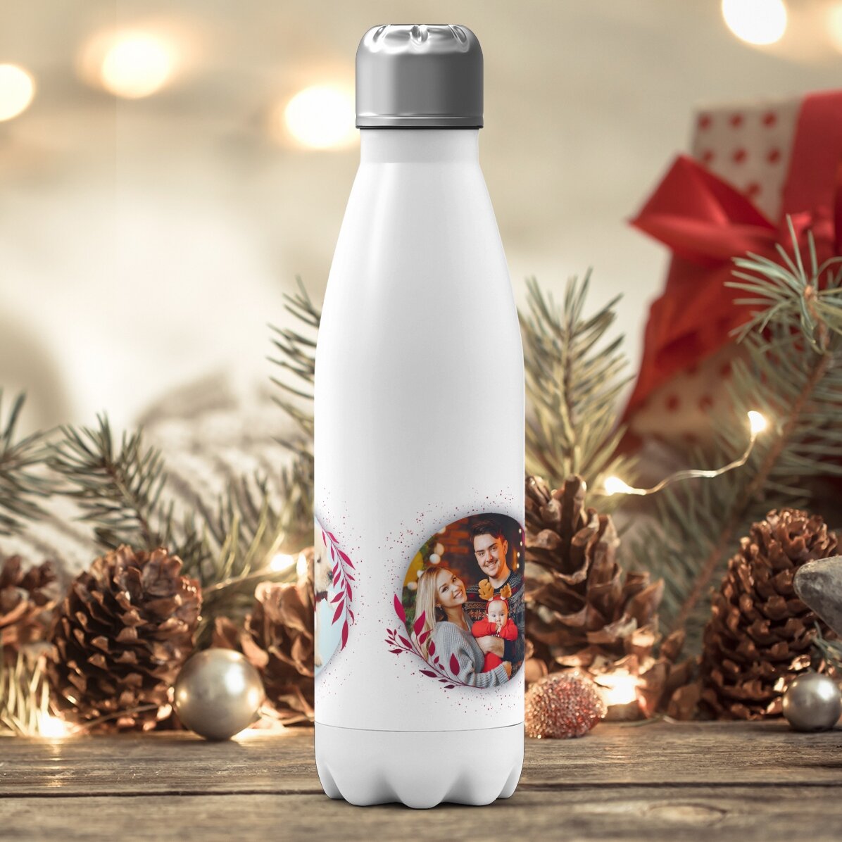 Thermos à base blanche personnalisé avec 3 photos - White Christmas