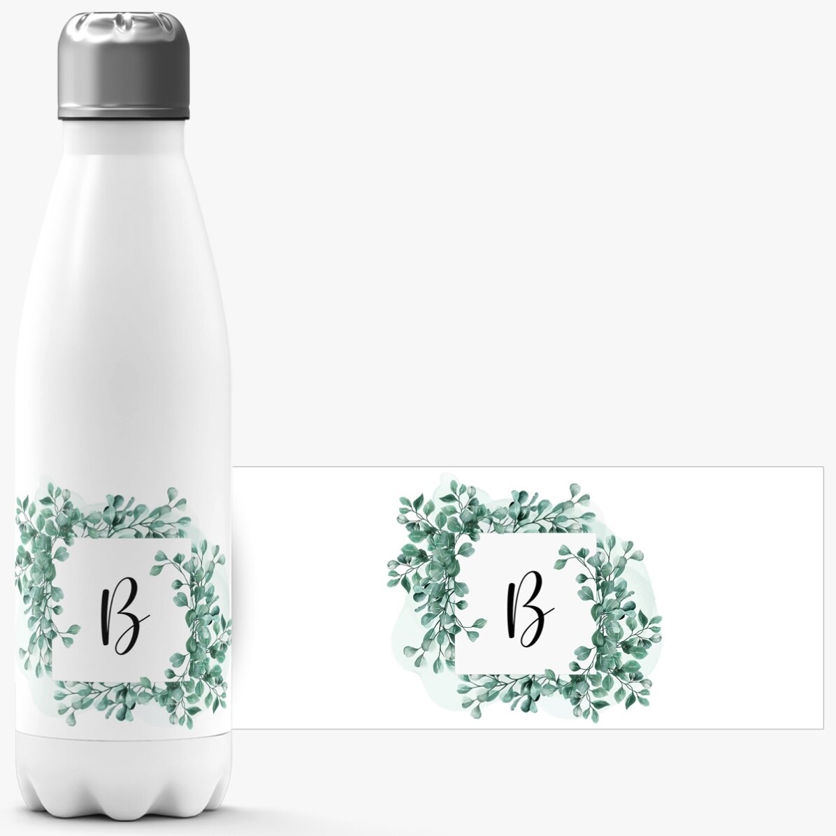 Gepersonaliseerde thermosfles met witte onderkant en initiaal