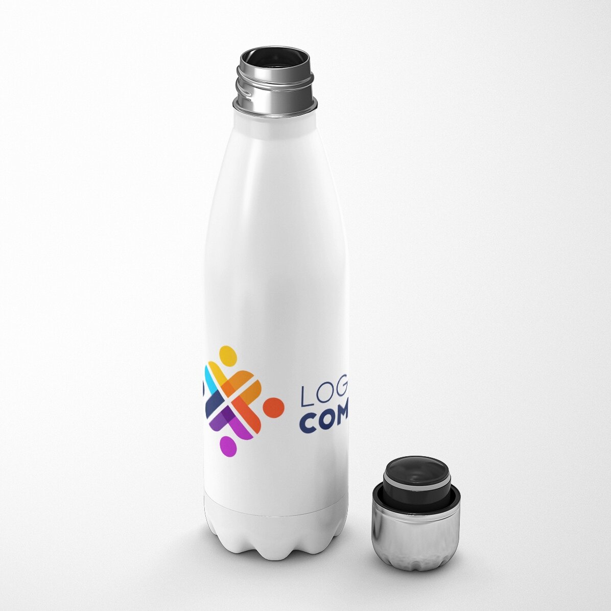 Thermos à base blanche personnalisé avec un logo en mode paysage