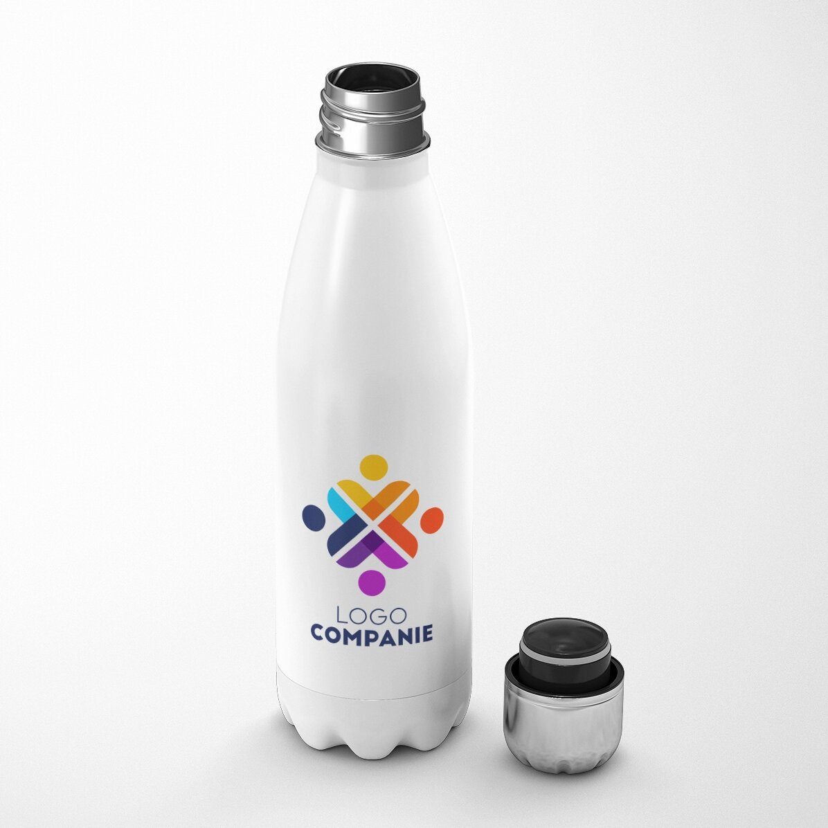 Thermos à base blanche personnalisé avec un logo et un nom