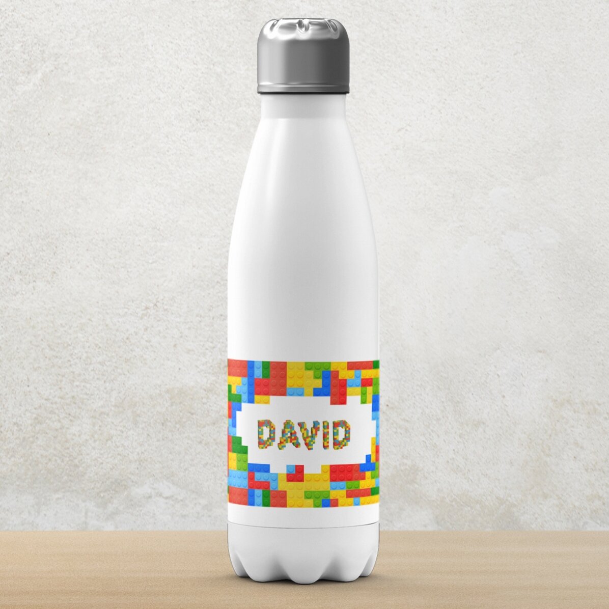 Thermosfles met witte bodem, gepersonaliseerd met naam - Lego