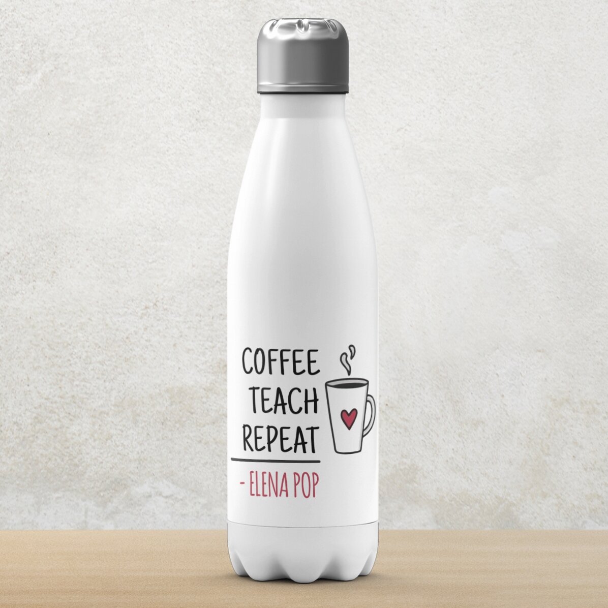 Thermos à base blanche personnalisé avec le nom des enseignants