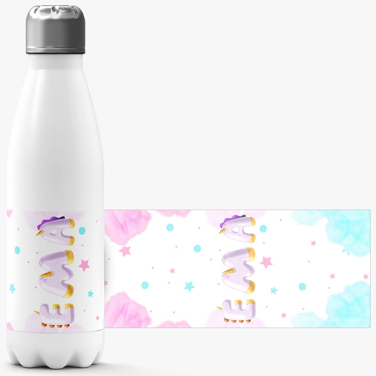Thermos à base blanche personnalisé avec un prénom - Licorne spéciale