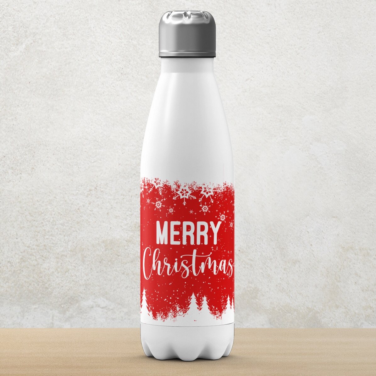 Thermosfles met witte bodem, gepersonaliseerd met naam - Winter spirit