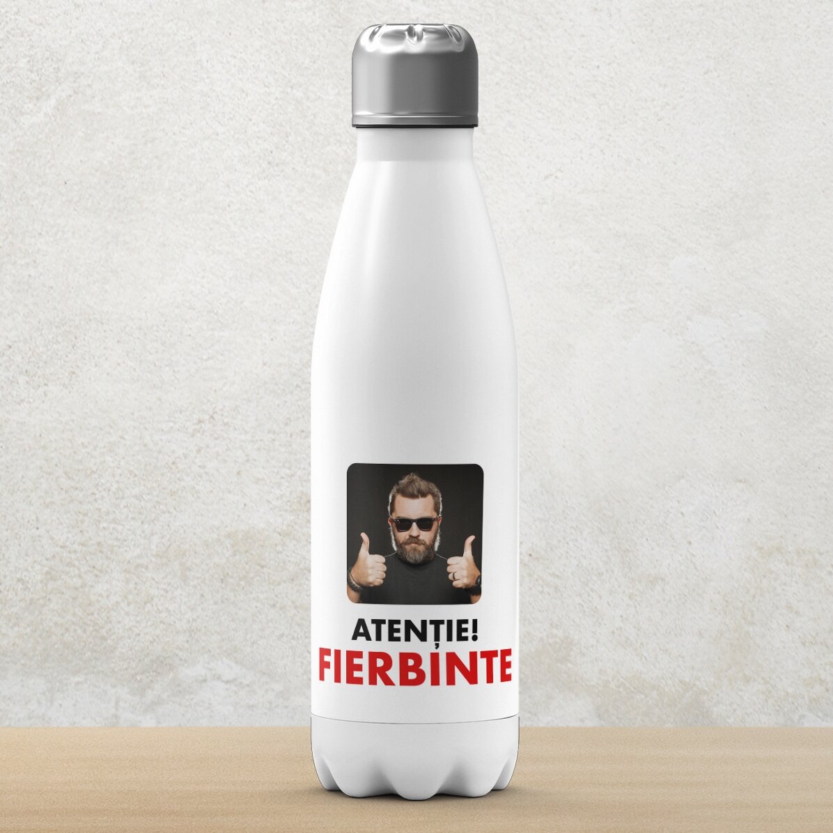 Thermosfles met witte bodem, gepersonaliseerd met een foto en tekst - Fierbinte